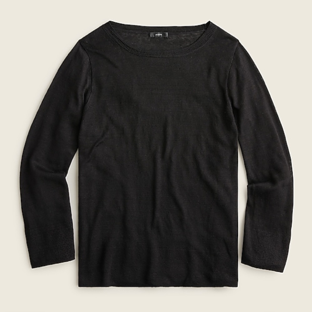 NWT J. Crew Relaxed Fit Linen Crew Neck Sweater in Black